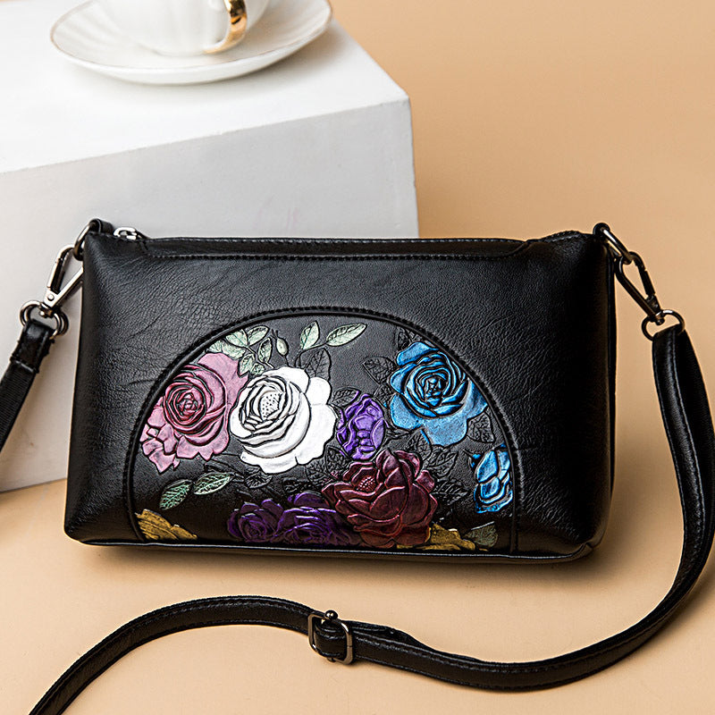 Elegant Crossbody Bag Women Half Round Floral Emblossing Shoulder Bag