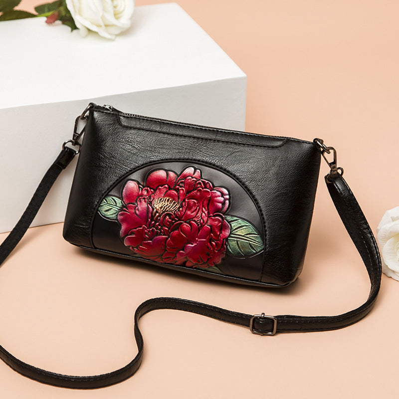 Elegant Crossbody Bag Women Half Round Floral Emblossing Shoulder Bag