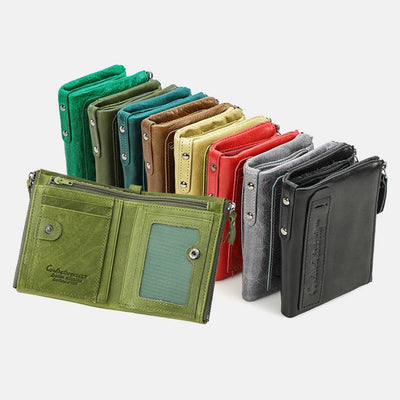 Multifunctional Genuine Leather Double Zipper Wallet