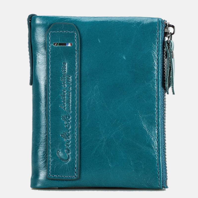 Multifunctional Genuine Leather Double Zipper Wallet