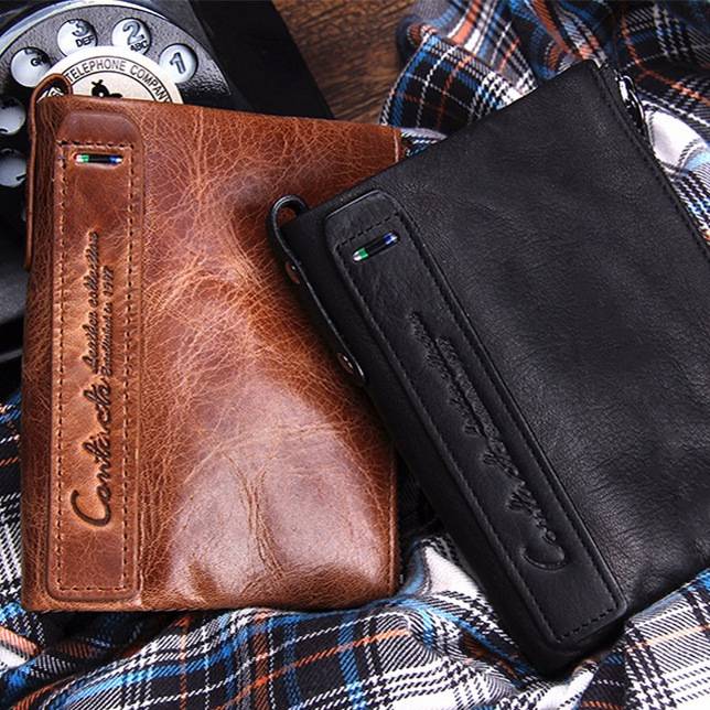 Multifunctional Genuine Leather Double Zipper Wallet