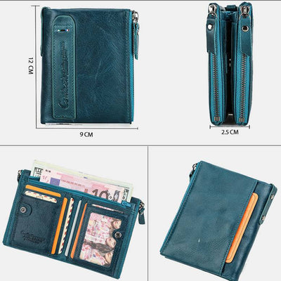 Multifunctional Genuine Leather Double Zipper Wallet