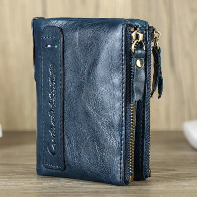 Multifunctional Genuine Leather Double Zipper Wallet