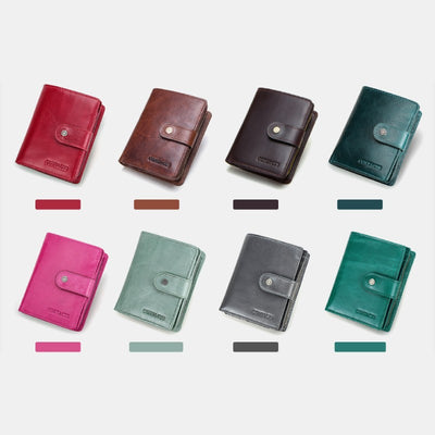 RFID Blocking Genuine Leather Multi-Card Buckle Wallet with Zip Coin Pocket