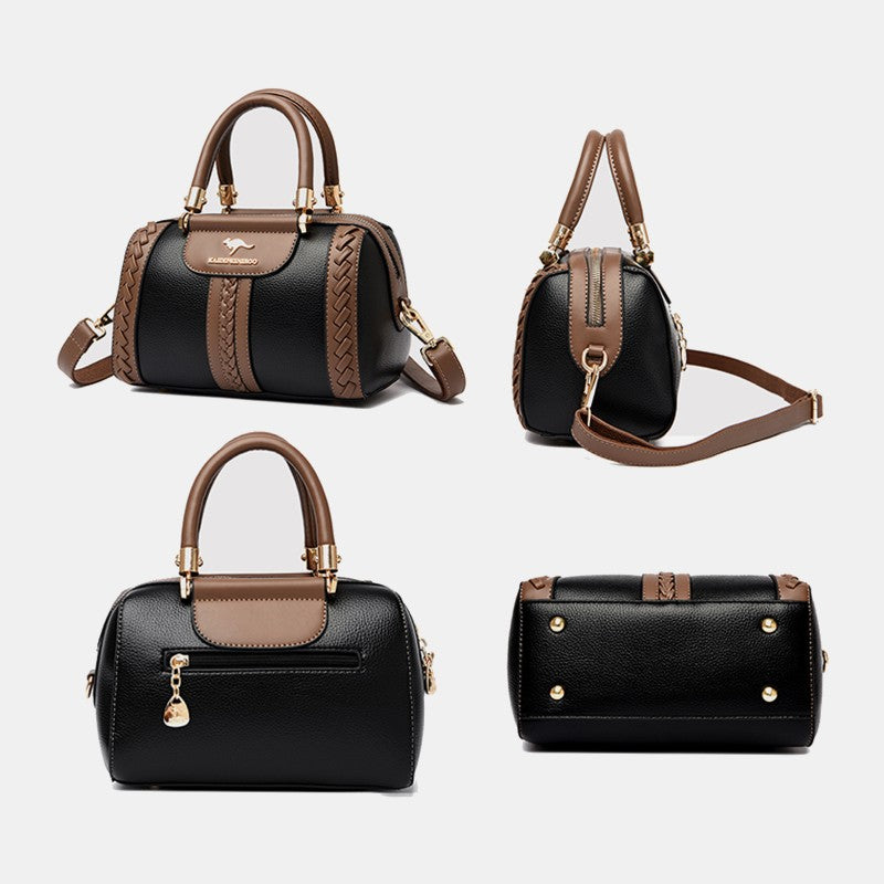 Elegant Top Handle Bag For Women Twist Stripe Leather Handbag