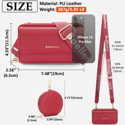 2 Pcs Phone Bag Coin Purse Faux Leather Women Crossbody Bag Wallet