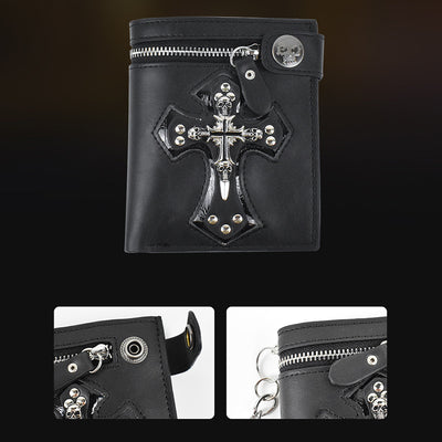 Skull Cross Wallet With Chain Rivet Money Clip For Men