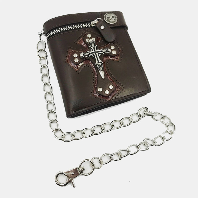 Skull Cross Wallet With Chain Rivet Money Clip For Men