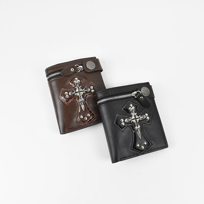 Skull Cross Wallet With Chain Rivet Money Clip For Men