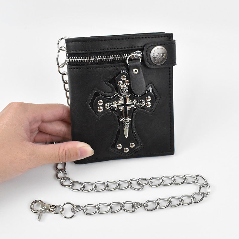 Skull Cross Wallet With Chain Rivet Money Clip For Men