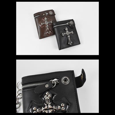 Skull Cross Wallet With Chain Rivet Money Clip For Men