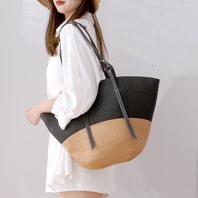 <Shipped within 24 hours> Large Straw Tote Vacation Beach Shoulder Bag