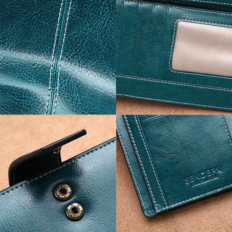 RFID Blocking Long Wallet Oil Wax Leather Phone Purse with Zipper Pocket