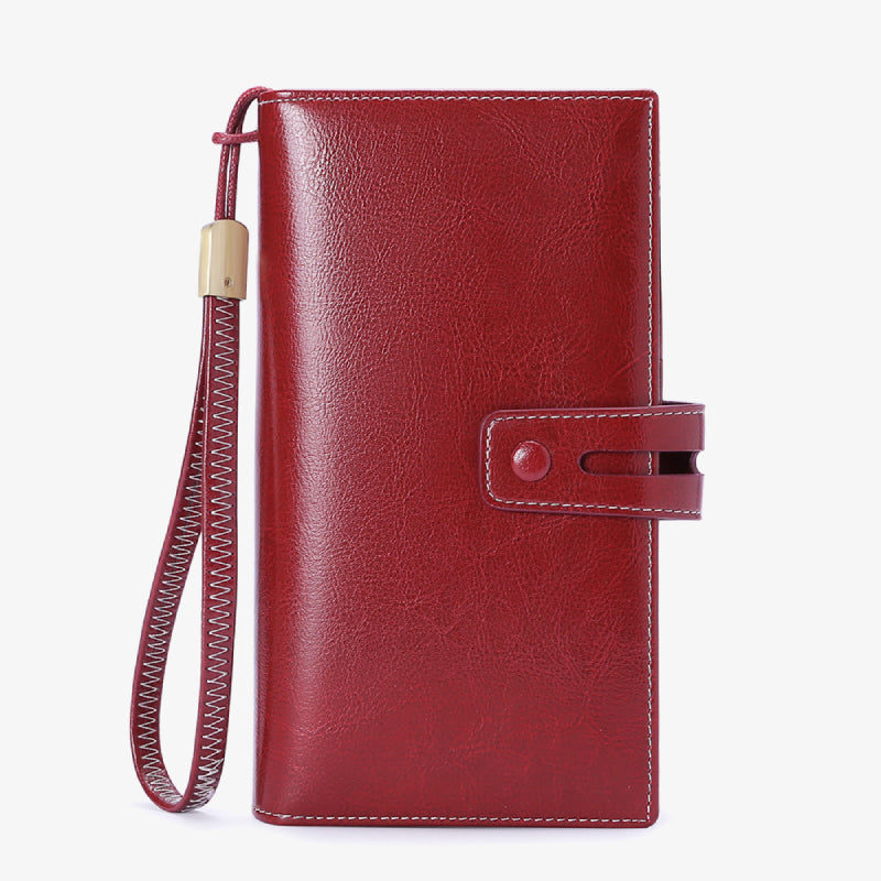 RFID Blocking Checkbook Wallet For Women Minimalist Genuine Leather Wrist Bag