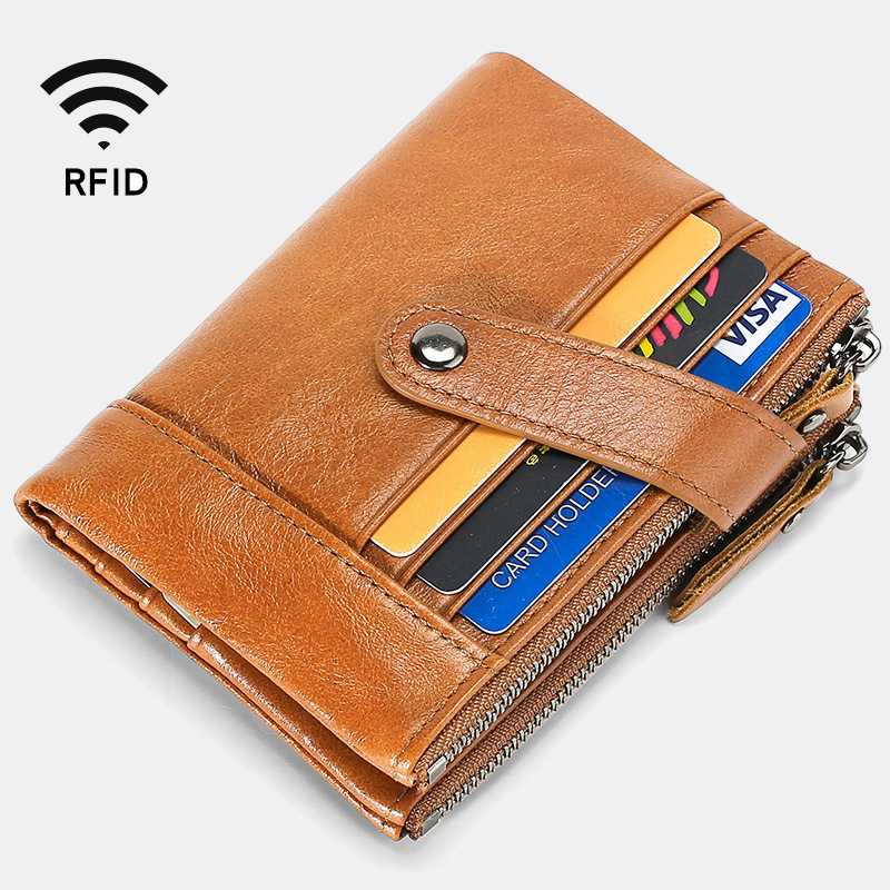 Casual Genuine Leather Double Zipper Wallet