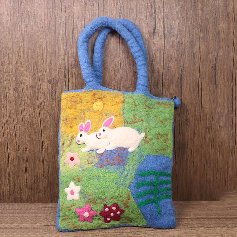 Handmade Bag Wool Blend Felt Handbag Large Bunny Face Tote