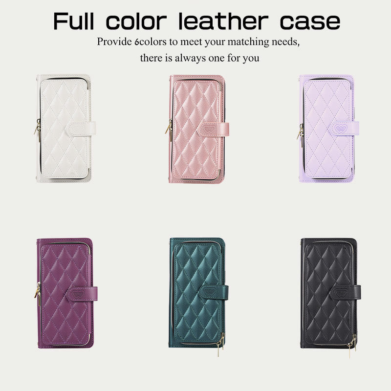 Zipper Wallet Phone Case Clutch for iPhone with Crossbody Strap Wrist Strap