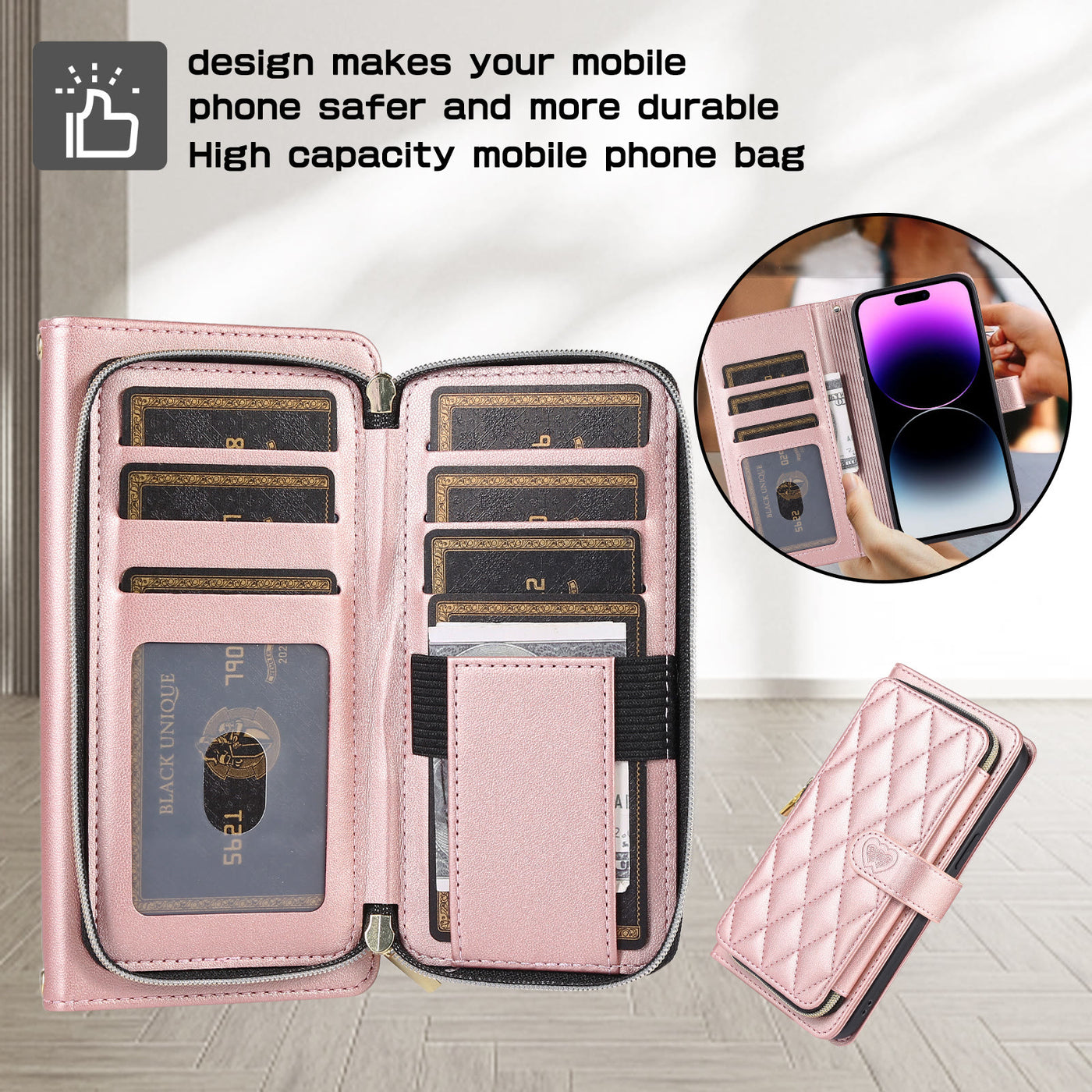 <Shipped within 24 hours> iPhone15ProMax Zipper Wallet Crossbody Phone Case