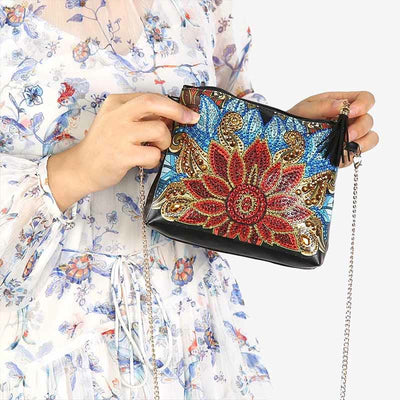 DIY Floral Skull Butterfly Diamond Art Painting Purse Tassel Crossbody Bag