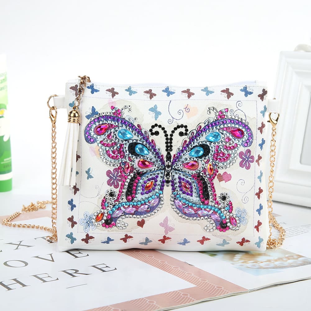 DIY Floral Skull Butterfly Diamond Art Painting Purse Tassel Crossbody Bag