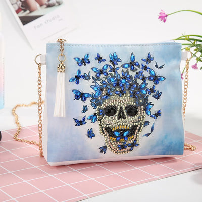 DIY Floral Skull Butterfly Diamond Art Painting Purse Tassel Crossbody Bag