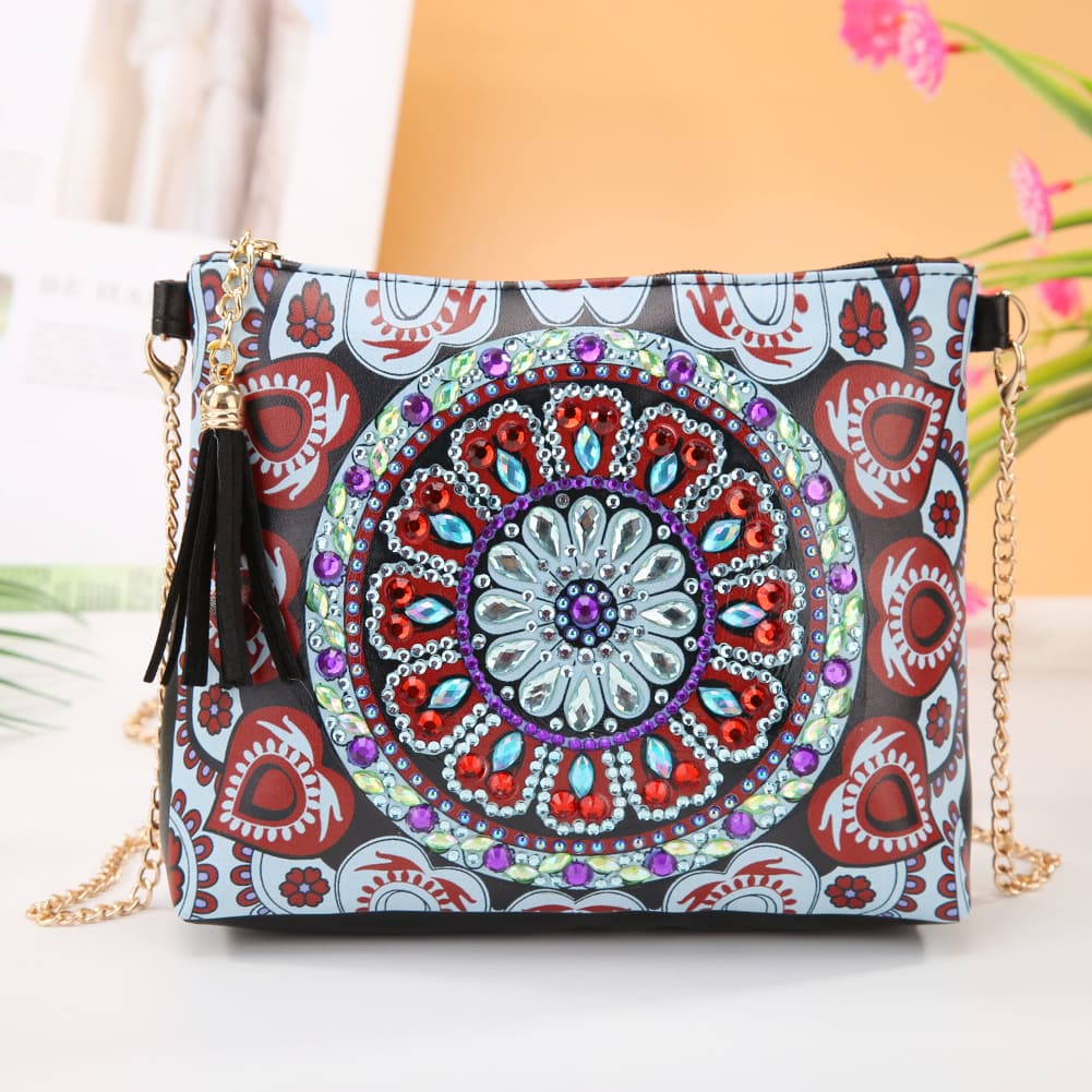 DIY Floral Skull Butterfly Diamond Art Painting Purse Tassel Crossbody Bag