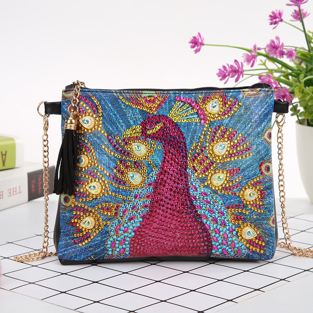 DIY Floral Skull Butterfly Diamond Art Painting Purse Tassel Crossbody Bag