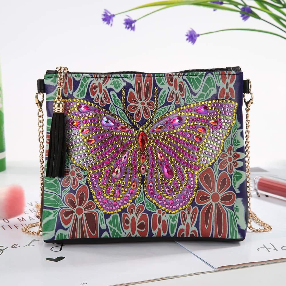 DIY Floral Skull Butterfly Diamond Art Painting Purse Tassel Crossbody Bag