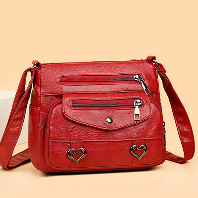 Heart Decor Crossbody Bag Retro Faux Leather Women Shoulder Purse