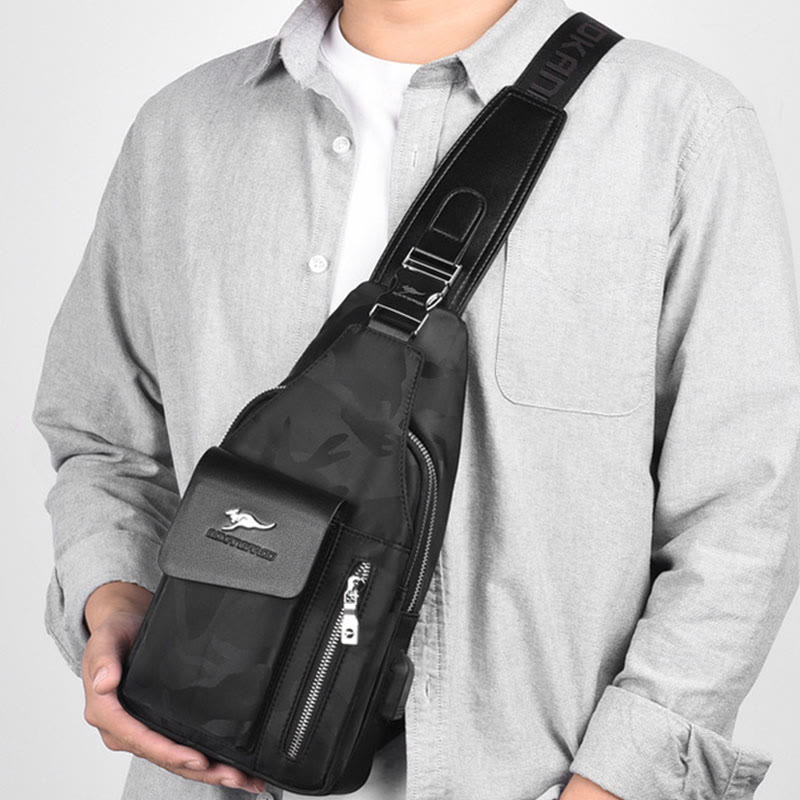 Double Layer Casual Sling Bag One-Shoulder Backpack for Men