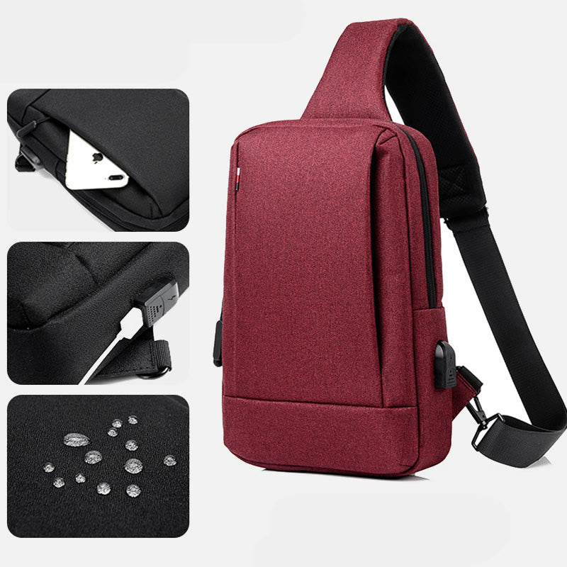 Travel Business One-Shoulder Backpack Sling Bag with USB Charging Port