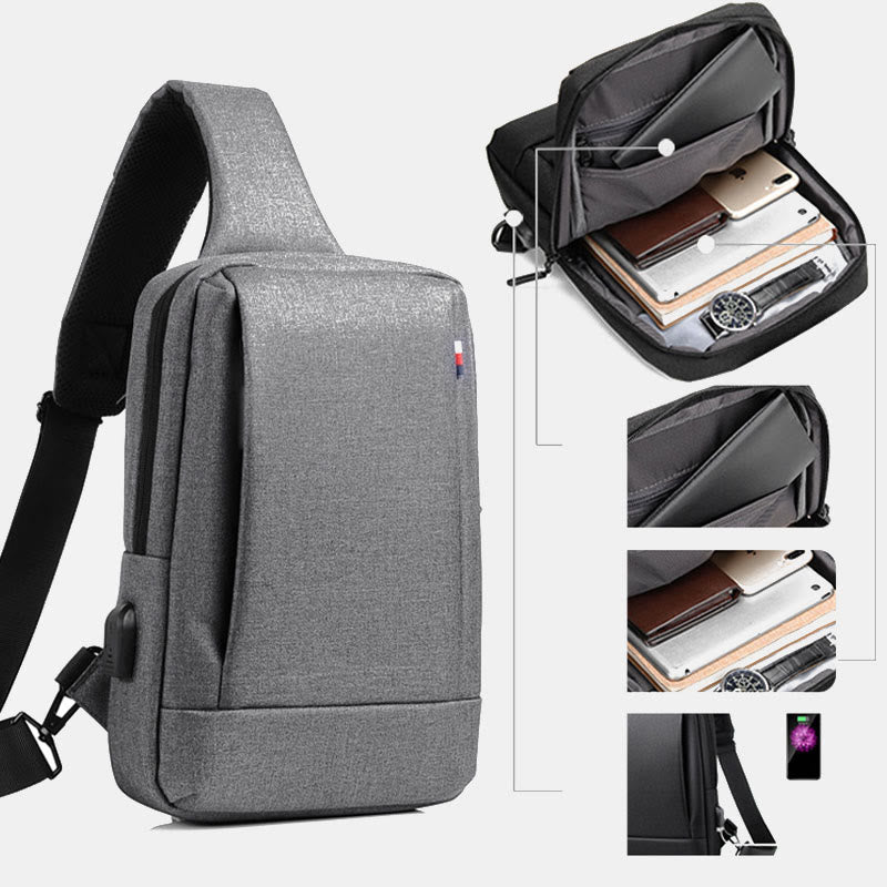 Travel Business One-Shoulder Backpack Sling Bag with USB Charging Port