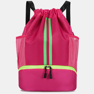 Striped Drawstring Backpack Gym Bag Sport Bag with Shoes Compartment