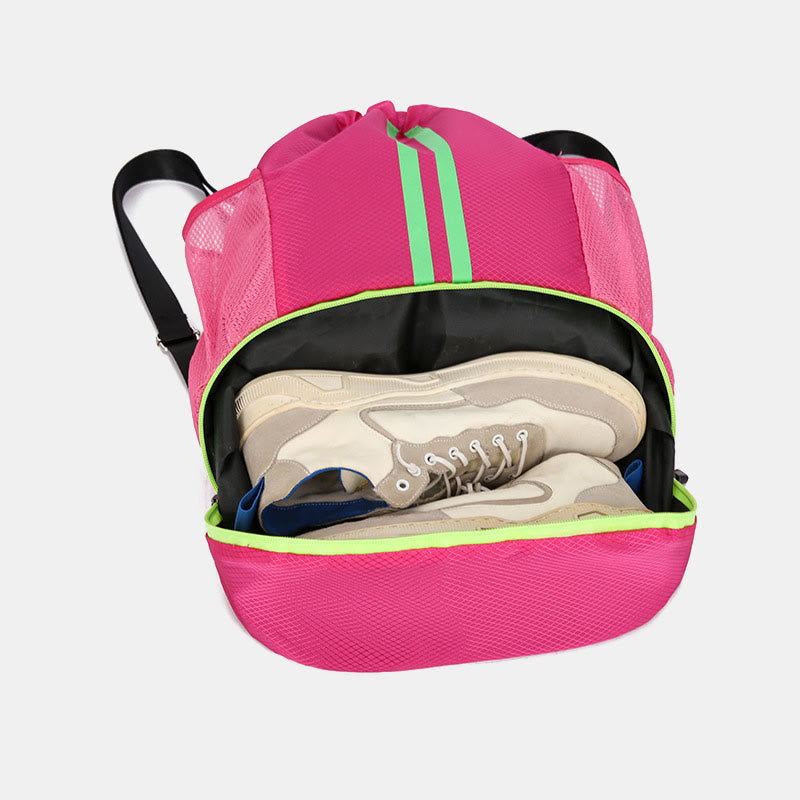 Striped Drawstring Backpack Gym Bag Sport Bag with Shoes Compartment