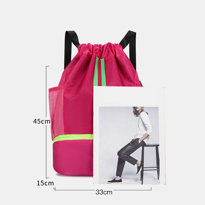 Striped Drawstring Backpack Gym Bag Sport Bag with Shoes Compartment