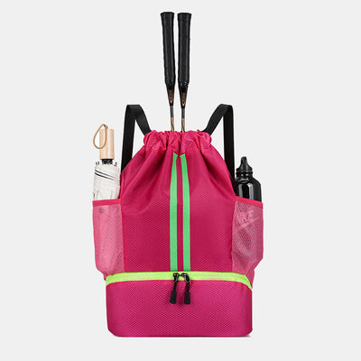 Striped Drawstring Backpack Gym Bag Sport Bag with Shoes Compartment