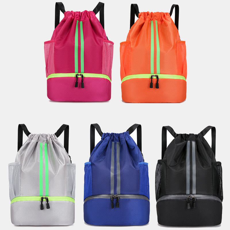 Striped Drawstring Backpack Gym Bag Sport Bag with Shoes Compartment