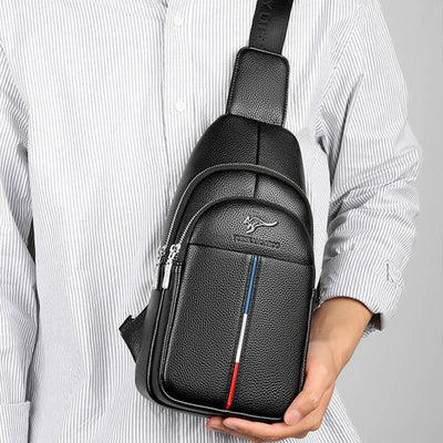 Men's Leather Sling Bag One Shoulder Backpack with USB Charging Port