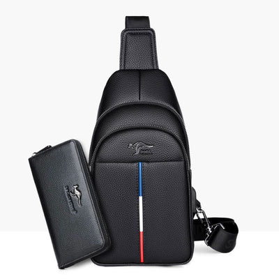 Men's Leather Sling Bag One Shoulder Backpack with USB Charging Port