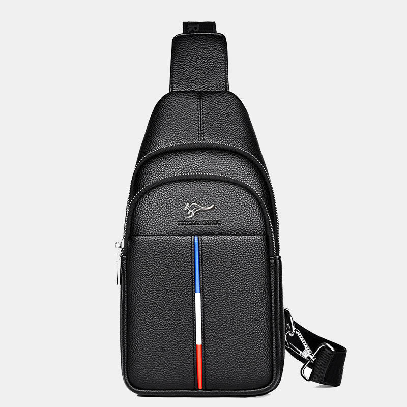 Men's Leather Sling Bag One Shoulder Backpack with USB Charging Port