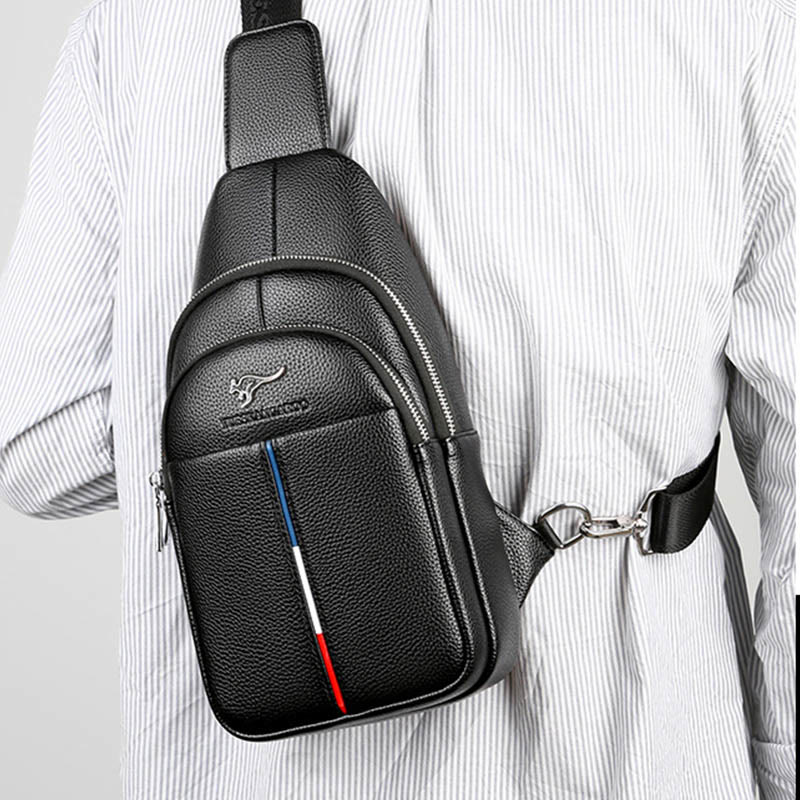 Men's Leather Sling Bag One Shoulder Backpack with USB Charging Port