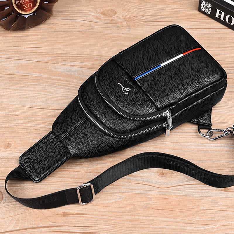 Men's Leather Sling Bag One Shoulder Backpack with USB Charging Port