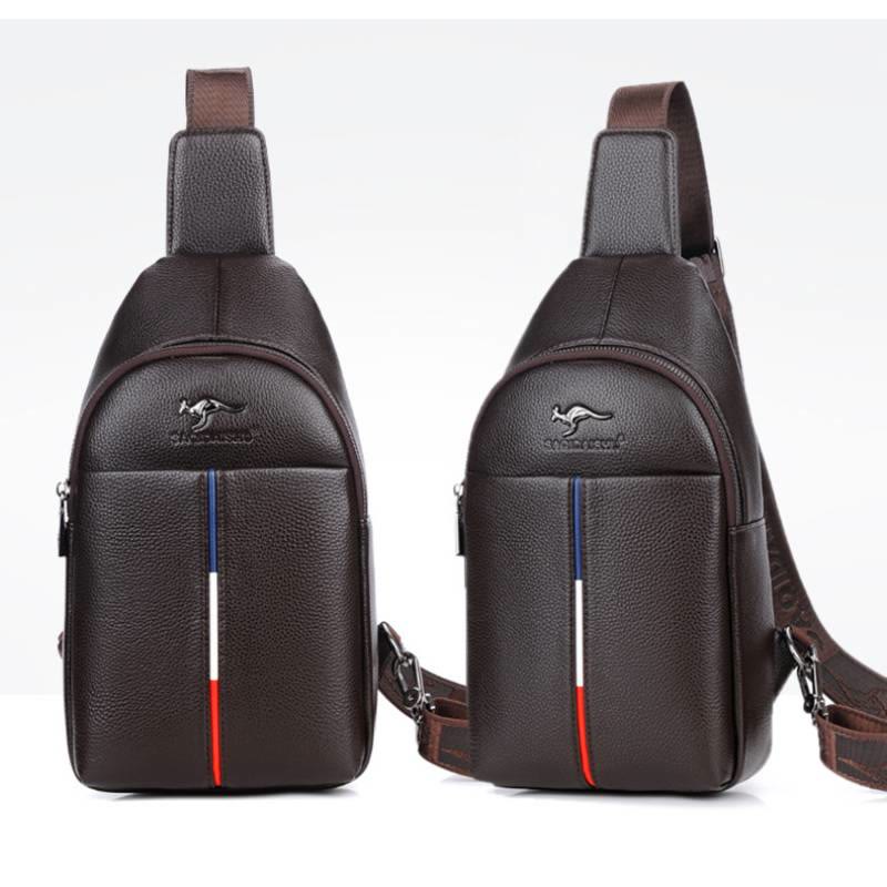 Men's Leather Sling Bag One Shoulder Backpack with USB Charging Port