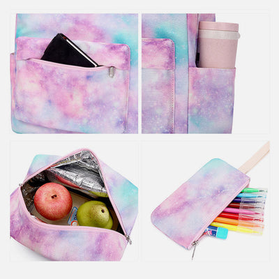 3Pcs Tie-Dye School Bag Set Backpack Lunch Bag Pencil Case