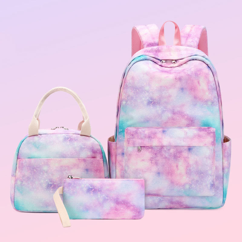 3Pcs Tie-Dye School Bag Set Backpack Lunch Bag Pencil Case