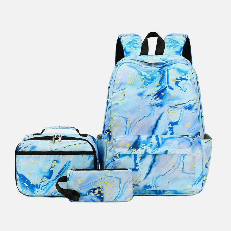 3Pcs Tie-Dye School Bag Set Backpack Lunch Bag Pencil Case