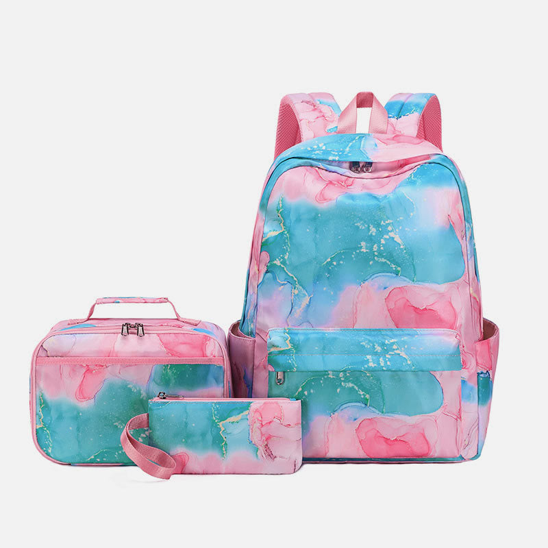 3Pcs Tie-Dye School Bag Set Backpack Lunch Bag Pencil Case