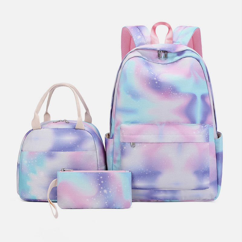 3Pcs Tie-Dye School Bag Set Backpack Lunch Bag Pencil Case