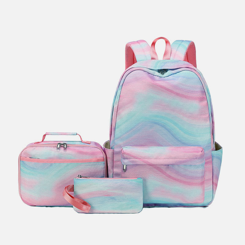 3Pcs Tie-Dye School Bag Set Backpack Lunch Bag Pencil Case