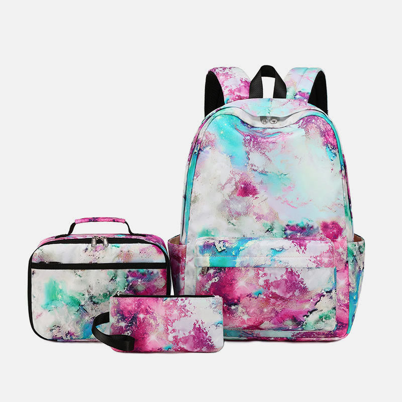 3Pcs Tie-Dye School Bag Set Backpack Lunch Bag Pencil Case